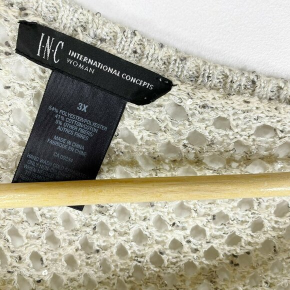 INC International Concepts Sweater Woman Plus Size 3X Silver Open Knit Pullover - Picture 2 of 3